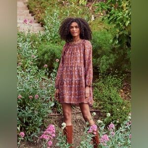 Xirena Women's Lea Tiered Floral Silk Blend Long Sleeve Pocket Pullover Dress M